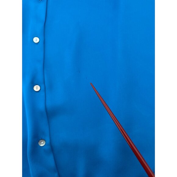 Zara Button Down Blouse Size XSmall Cobalt Blue Satin Corporate Core Polished - Picture 5 of 16